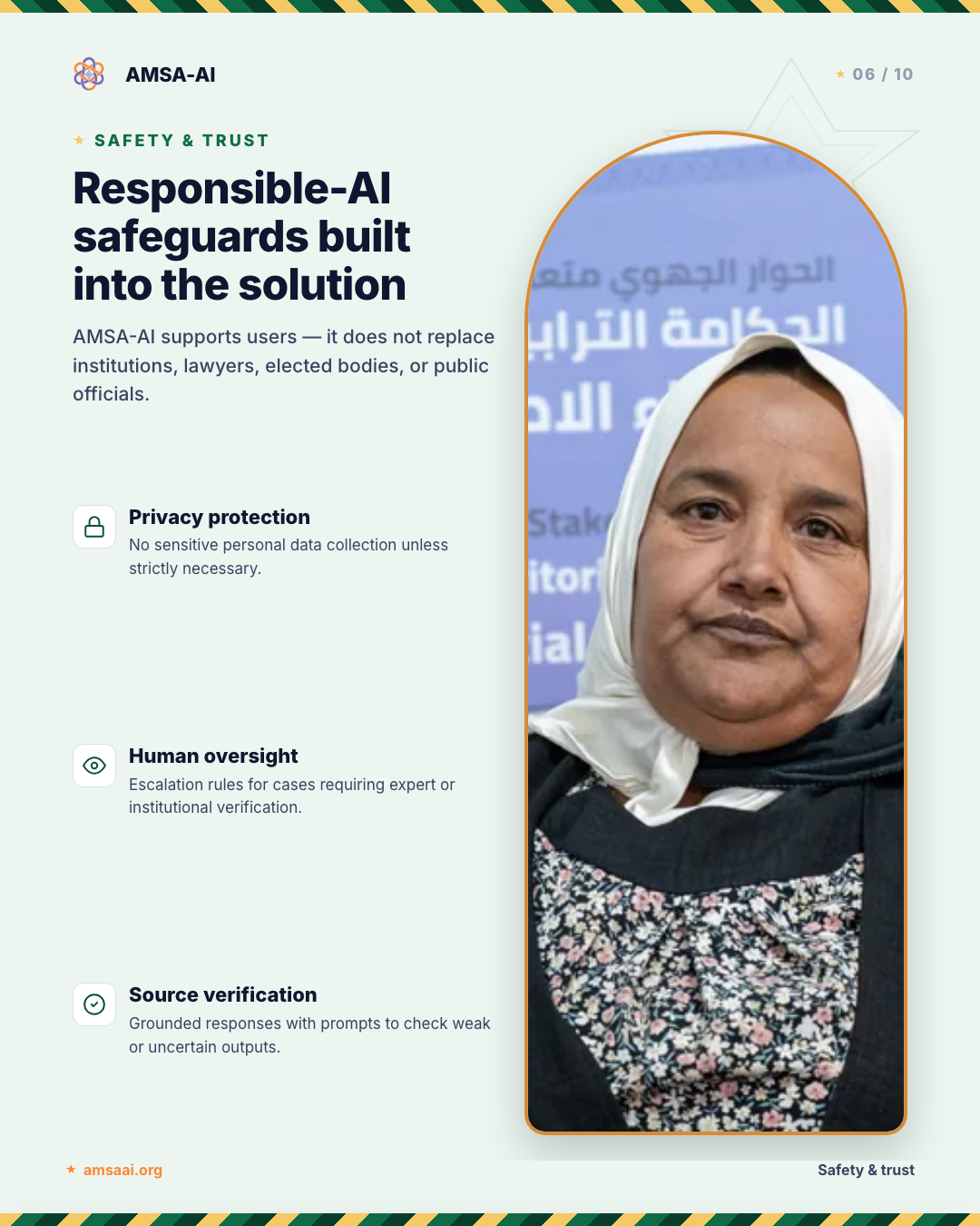 AMSA-AI fact sheet describing responsible AI safeguards