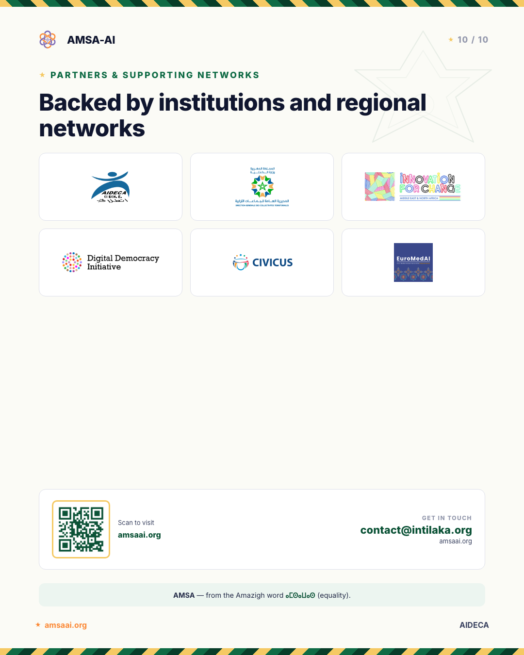 AMSA-AI fact sheet listing partners and supporting networks
