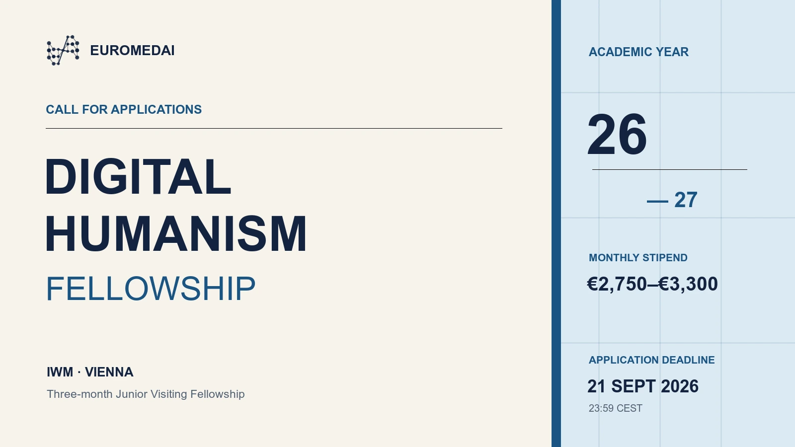 Digital Humanism Fellowship 2026–2027: Applications Now Open