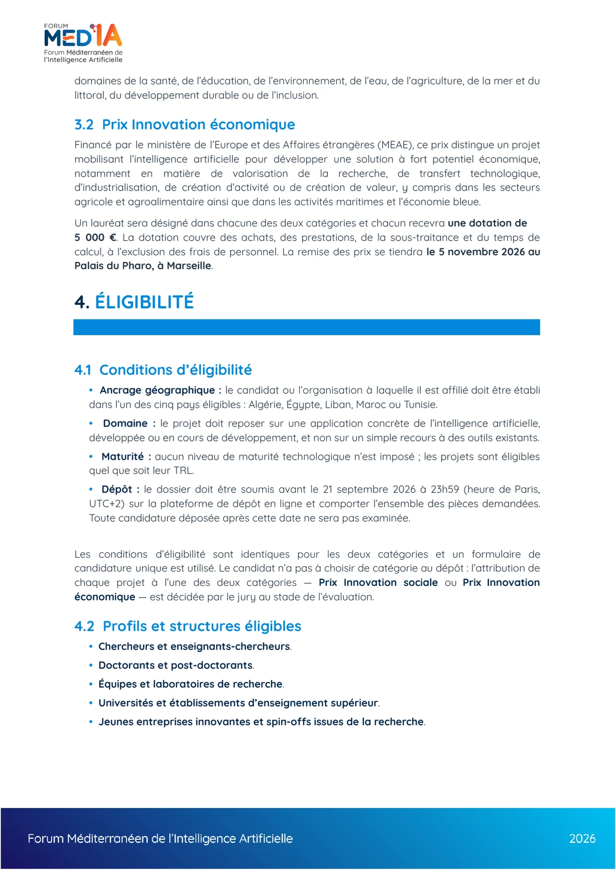 The two categories of the Prize and the eligibility conditions
