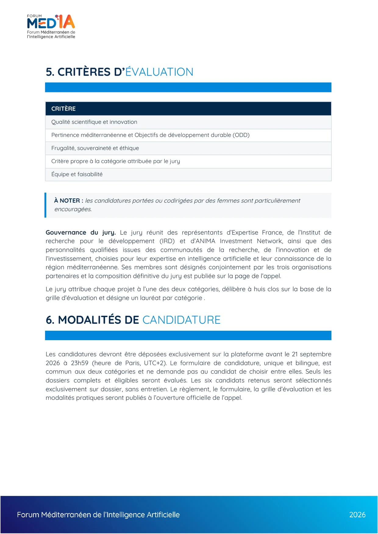 Evaluation criteria and jury governance