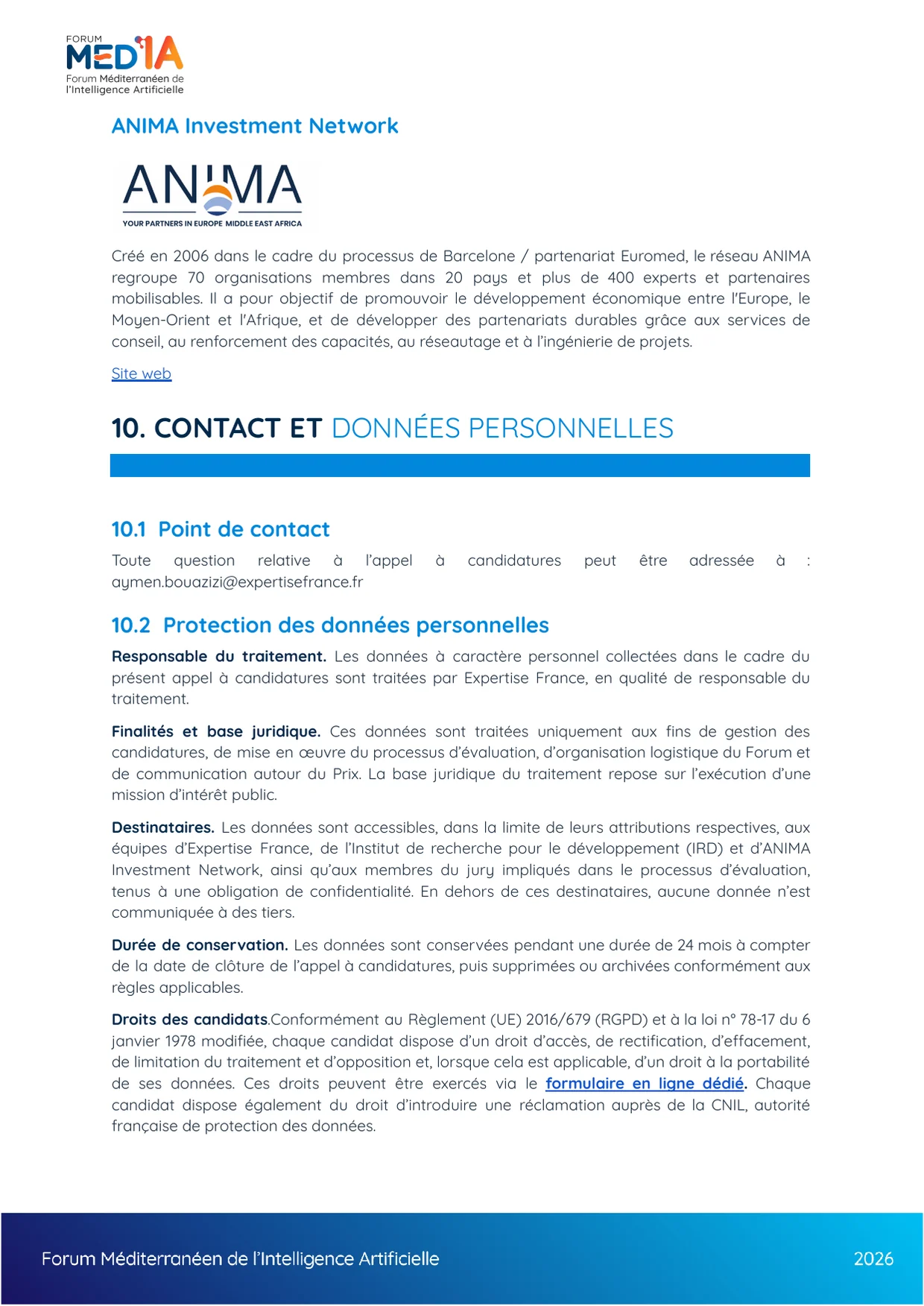Partner profiles, contact point and personal data protection notice
